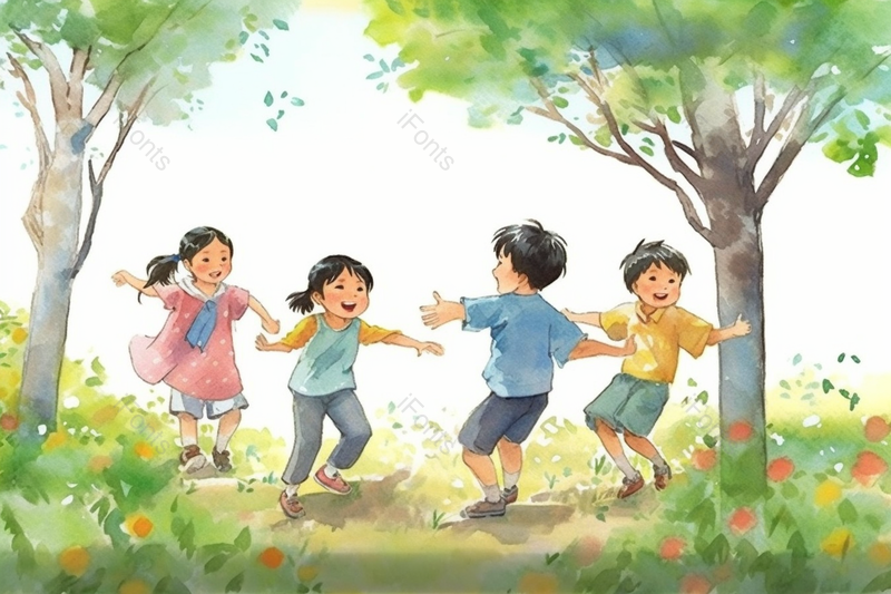 田间蓝天白云下小朋友玩游戏,插画/手绘图,插画/手绘图库,插画/手绘图下载,插画/手绘